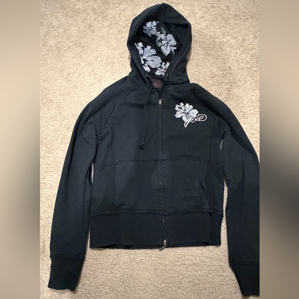 Women's Black Hoodie with Floral Embroidery